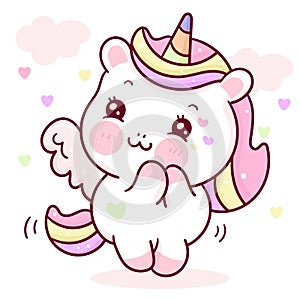 Cute Unicorn pegasus vector with sweet heart pony cartoon pastel background Valentines day