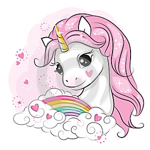 Cute unicorn on pink background.