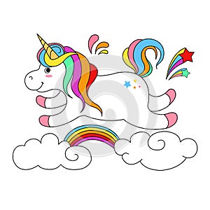Cute Unicorn with rainbow 