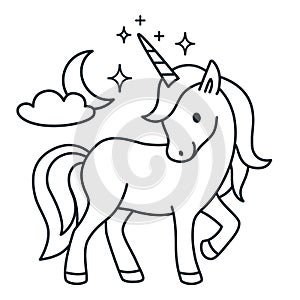 Cute unicorn simple cartoon vector coloring book illustration. S