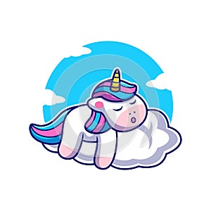 Cute Unicorn Sleeping on Cloud with Cute Pose. Animal Vector Icon Illustration, Isolated on Premium Vector