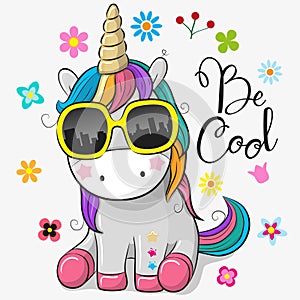 Cute unicorn with sun glasses