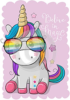 Cute unicorn with sun glasses