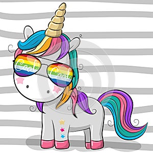 Cute unicorn with sun glasses