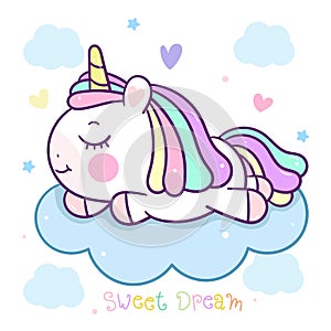 Cute Unicorn vector with magic sleeping time for sweet dream, Kawaii character style. Doodle pony child cartoon