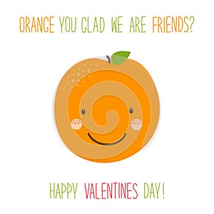 Cute unusual hand drawn Valentines Day card with funny cartoon characters of orange