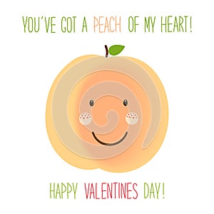 Cute unusual hand drawn Valentines Day card with funny cartoon characters of peach