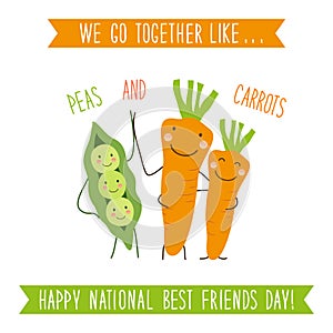 Cute unusual National Best Friends Day card as funny hand drawn cartoon characters and hand written text