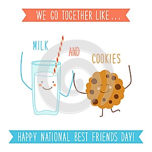 Cute unusual National Best Friends Day card as funny hand drawn cartoon characters and hand written text