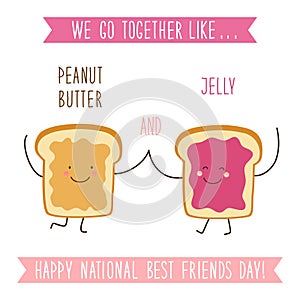 Cute unusual National Best Friends Day card as funny hand drawn cartoon characters and hand written text