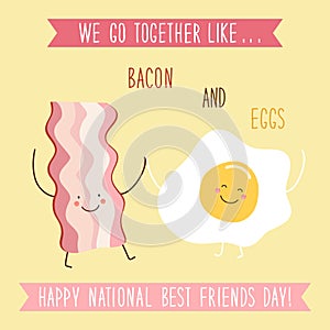 Cute unusual National Best Friends Day card as funny hand drawn cartoon characters and hand written text photo