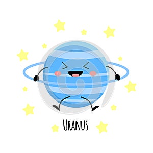 Cute Uranus planet kawaii characters vector illustration isola