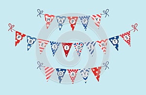 Cute USA festive bunting flags in traditional colors ideal as american holidays banner