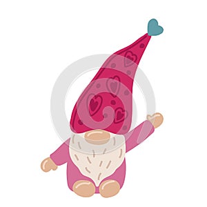 Cute Valentime Gnome with heart in red hat for Valentine s day cards, gifts, t-shirts, mugs, stickers, scrapbooking