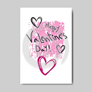 Cute Valentine Day Greeting Card Grunge Design Hand Drawn Love Postcard