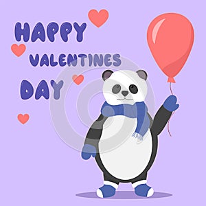 Cute Valentine s Day card. Cute panda character. The panda is holding a balloon. Children s postcard. illustration