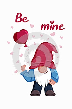 Cute Valentine s Day gnome boy with heart baloon.