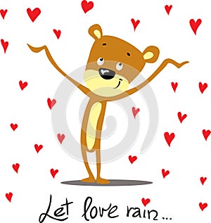 Cute Valentive Design with Bear - Let Love Rain