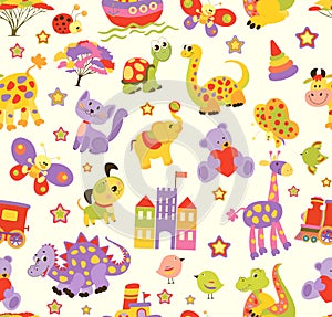 Cute vector baby seamless background. Cartoon children pattern.