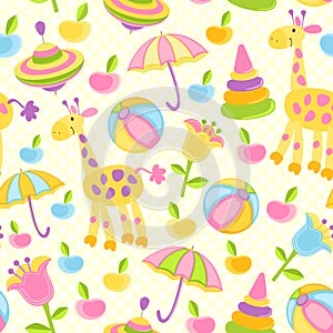 Cute vector baby seamless background. Cartoon children pattern.