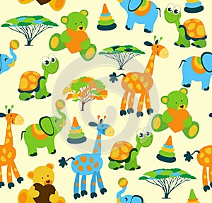 Cute vector baby seamless background. Cartoon children pattern.