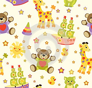 Cute vector baby seamless background. Cartoon children pattern.