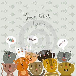 Cute vector background with funny kitties photo