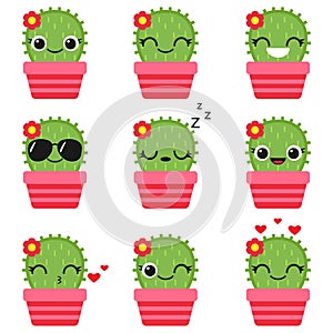 Cute vector cactus in pink pot