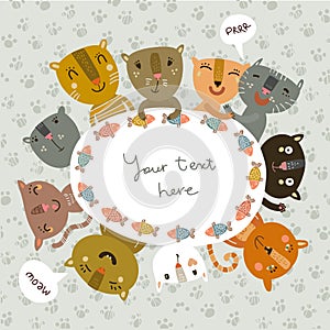 Cute vector card with funny kitties