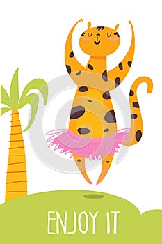 Cute vector card with wild animal cheetah