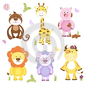 Cute vector cartoon animal set