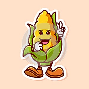 cute vector cartoon character of yellow corn peace hand