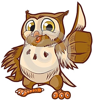 Cute Vector Cartoon Owl Mascot Giving Thumbs Up