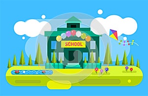 Cute vector cartoon school building illustration