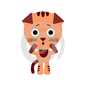 Cute vector cat. Cat gets scared. White background. Flat design. Vector.