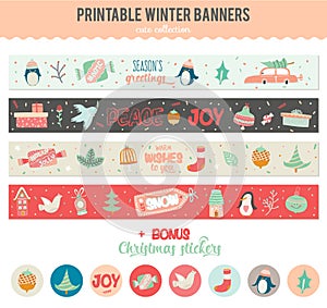 Cute Vector Christmas Cards and Stickers