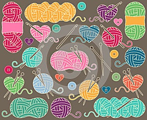 Cute Vector Collection of Balls of Yarn, Skeins of Yarn or Thread