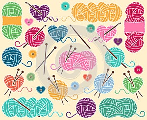 Cute Vector Collection of Balls of Yarn, Skeins of Yarn or Thread