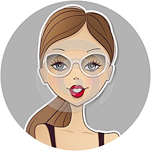 Cute vector girl avatar icon. Young woman face. Pretty lady port