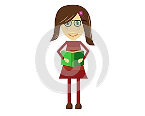 Cute Vector Girl Reading Book