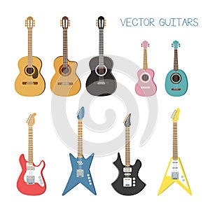 Cute vector guitars illustrations set.