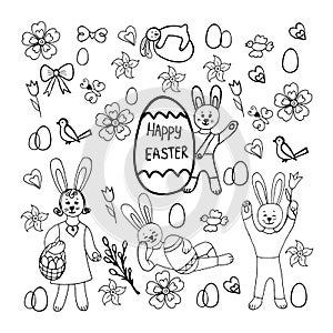 Cute vector hand drawn doodle set about Happy easter