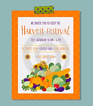 Cute vector Harvest festival invitation.