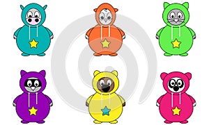 Cute vector illustration animals in onesie snug suit with star in bright colors