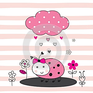 Cute vector illustration with cartoon ladybug