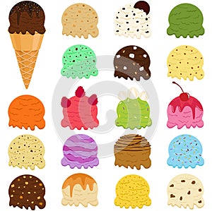 Cute Vector illustration set of ice cream scoop, many colorful f