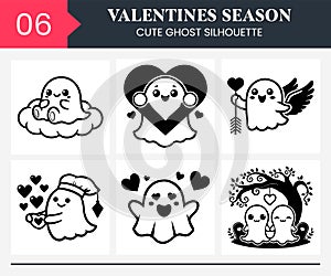 Valentin romantic, cute ghost silhouette vector