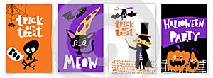 Cute vector kids style Halloween party posters