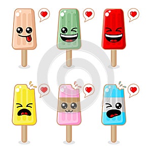 Cute vector mascot ice sticks with different flavors