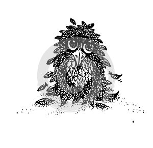 Cute vector owl. doodles. Hand drawn.Cute